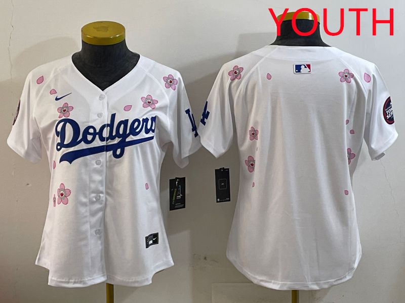Youth Los Angeles Dodgers Blank White Sakura Edition 2025 Nike MLB Jersey style 1->youth mlb jersey->Youth Jersey
